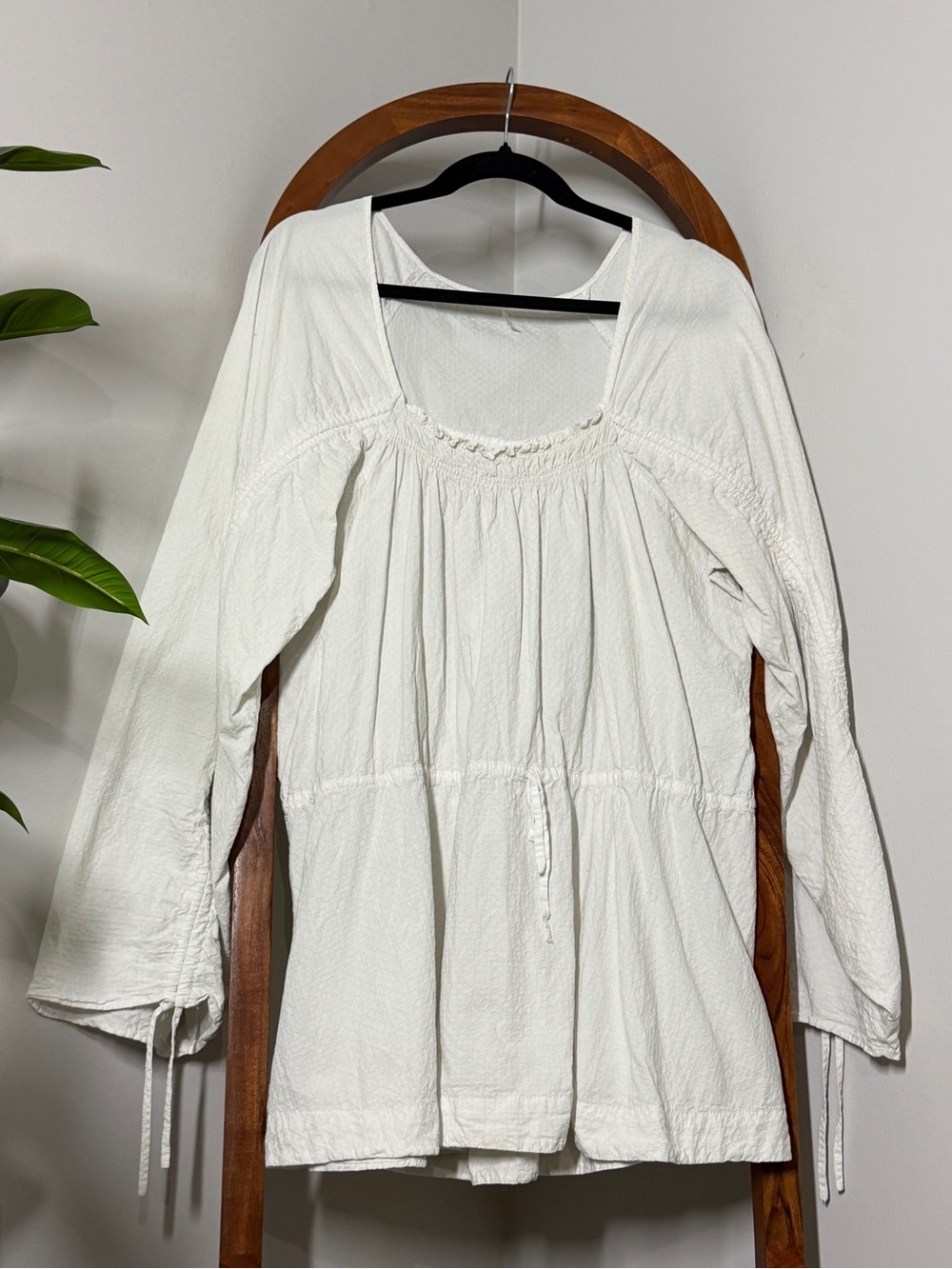 Free People LARGE White Textured Brynn Tunic Blouse Top